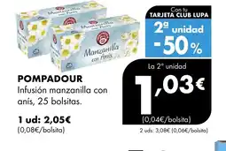 Supermercados Lupa POMPADOUR Infusión manzanilla con anís, 25 bolsitas. oferta