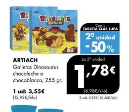 Supermercados Lupa ARTIACH Galletas Dinosaurus chocoleche o chocoblanco oferta