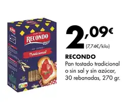 Supermercados Lupa RECONDO Pan tostado tradicional o sin sal y sin azúcar, 30 rebanadas oferta