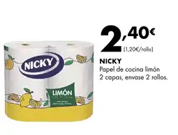 Supermercados Lupa NICKY Papel de cocina limón capas, envase 2 rollos. oferta