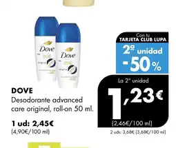 Supermercados Lupa DOVE Desodorante advanced care original, roll-on oferta