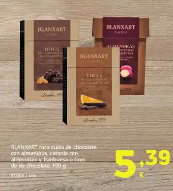 BLANXART roca suiza de chocolate con almendras, catania con almendras y franbuesa o tiras de de chocolate
