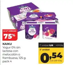 Alimerka KAIKU Yogur 0% sin lactosa con melocotón o frambuesa oferta