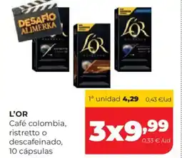 Alimerka L'OR Café colombia ristretto o descafeinado, 10 cápsulas oferta