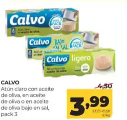 Alimerka CALVO Atún claro con aceite de oliva, en aceite de oliva o en aceite de oliva bajo en sal, pack 3 oferta