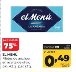 Alimerka EL MENÚ Filetes de anchoa en aceite de oliva oferta