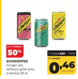 Alimerka SCHWEPPES Ginger ale, refresco pink zero o tonica oferta