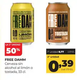 Alimerka FREE DAMM Cerveza sin alcohol al limón o tostada oferta