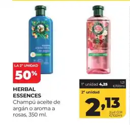 Alimerka HERBAL ESSENCES Champú aceite de argán o aroma a rosas oferta