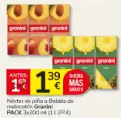 Consum Granini - néctar de piña o bebida de melocoton oferta