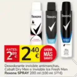 Rexona - desodorante invisible antimanchas, cobalt dry men o invisible ice fresh men