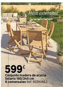 Leroy Merlin Conjunto madera de acacia solaris 180/240 cm 6 comensalets oferta