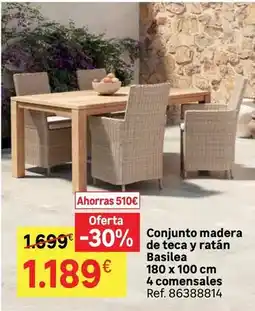 Leroy Merlin Conjunto madera de tecca y ratan basilea oferta