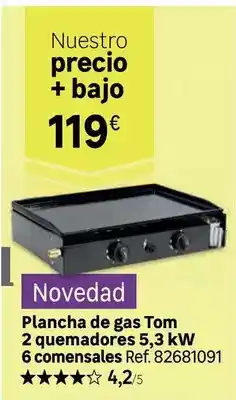 Leroy Merlin Plancha de gas tom 2 quemadores 5,3 kw 6 comensales oferta
