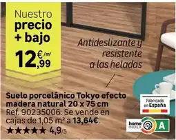 Leroy Merlin Home - suelo porcelanico tokyo efecto madera natural 20 x 75 cm oferta