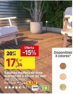 Leroy Merlin Home - baldosa madera de pino marrón 50 x 50 cm 30 mm oferta