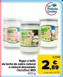 Carrefour Market Carrefour bio - yogur o kefir de leche de cabra natural o natural desnatado oferta
