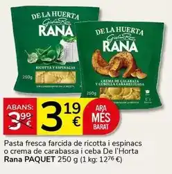 Supermercados Charter Rana - pasta fresca farcida de ricotta i espinacs o crema de carabassa i ceba oferta