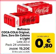 Carrefour Coca-cola - refresco original zero zero sin cafeina o light oferta