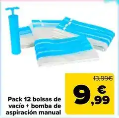 Carrefour Pack 12 bolsas de vacio + bomba de aspiracion manual oferta