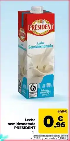 Carrefour Président - leche semidesnatada oferta