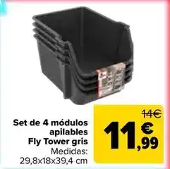 Carrefour Set de 4 modulos apilables fly tower gris oferta