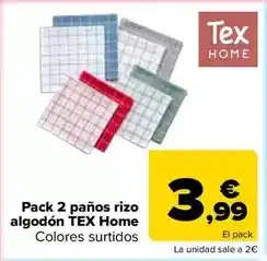 Carrefour Tex home - pack 2 panos rizo algodon oferta