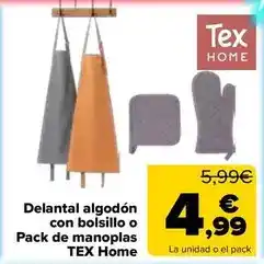 Carrefour Tex home - delantal algodon con bolsillo o pack de manoplas oferta