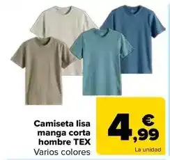 Carrefour Tex - camiseta lisa manga corta hombre oferta