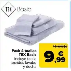 Carrefour Tex basic - pack 4 toallas oferta