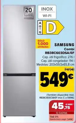 Carrefour Samsung - combi rb38c603dsa/ef oferta