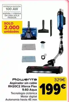Carrefour Rowenta - aspirador sin cable rh20c2 xforce flex 9.60 aqua oferta