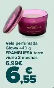 Carrefour Frambuesa - vela perfumada glowy tarro vidrio 3 mechas oferta