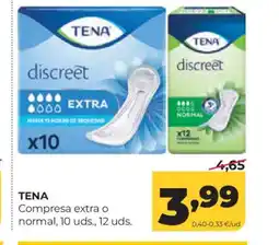 Alimerka TENA Compresa extra o normal, 10 uds., 12 uds. oferta