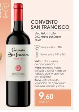 Supermercados Plaza CONVENTO SAN FRANCISCO Vino tinto 1er año D.O. ribera del Duero oferta