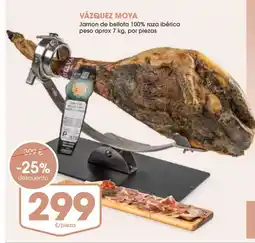 Supermercados Plaza VÁZQUEZ MOYA Jamon de bellota 100% raza ibérica peso oferta