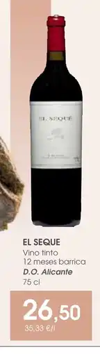 Supermercados Plaza EL SEQUE Vino tinto 12 meses barrica D.O. Alicante oferta