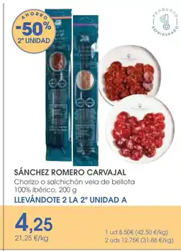 Supermercados Plaza SÁNCHEZ ROMERO CARVAJAL Chorizo o salchichón vela de bellota 100% ibérico oferta