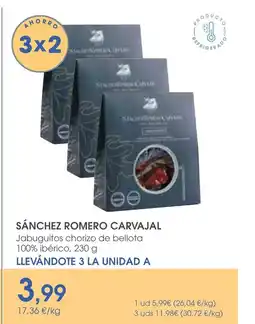 Supermercados Plaza SÁNCHEZ ROMERO CARVAJAL Jabuguitos chorizo de bellota 100% ibérico oferta