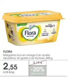 Supermercados Plaza FLORA Margarina rica en omega 3 sin aceite de palma, sin gluten y sin lactosa oferta