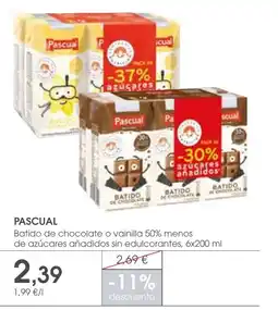 Supermercados Plaza PASCUAL Batido de chocolate o vainilla 50% menos de azúcares añadidos sin edulcorantes oferta