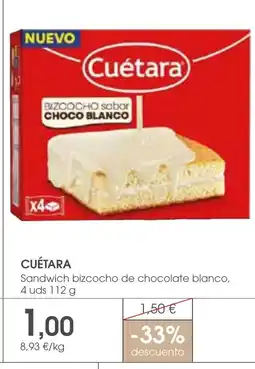 Supermercados Plaza CUÉTARA Sandwich bizcocho de chocolate blanco oferta