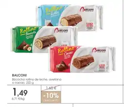 Supermercados Plaza BALCONI Bizcocho rollino de leche, avellana o cacao oferta
