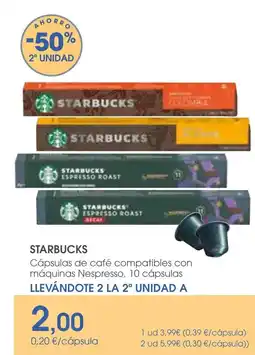 Supermercados Plaza STARBUCKS Cápsulas de café compatibles con máquinas Nespresso, 10 cápsulas oferta