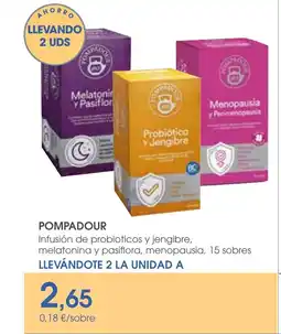 Supermercados Plaza POMPADOUR Infusión de probioticos y jengibre, melatonina y pasiflora, menopausia, 15 sobres oferta