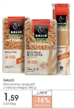 Supermercados Plaza GALLO Macarrones, spaguetti o hélices integral oferta