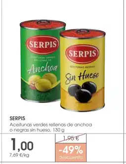 Supermercados Plaza SERPIS Aceitunas verdes rellenas de anchoa o negras sin hueso oferta