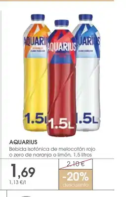 Supermercados Plaza AQUARIUS Bebida isotónica de melocotón rojo o zero de naranja o limón oferta