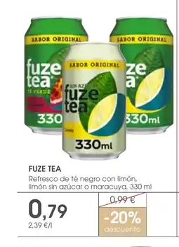 Supermercados Plaza FUZE TEA Refresco de té negro con limón limón sin azúcar o maracuya oferta