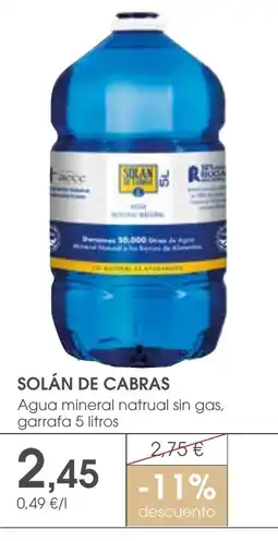 Supermercados Plaza SOLÁN DE CABRAS Agua mineral natrual sin gas, garrafa oferta